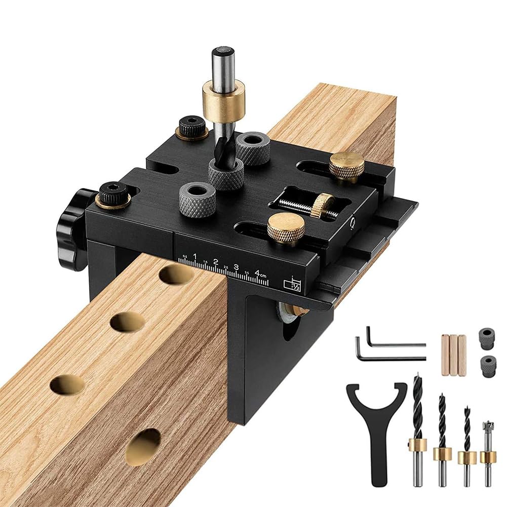 HCLSHOP 3 In 1 Pocket Hole Jig Kit Tool Woodworking Doweling Jig Set Positioning Punch with Positioning Clip Adjustable Drilling Guide Carpentry Tools 3 Holes Woodworking Joints Tools