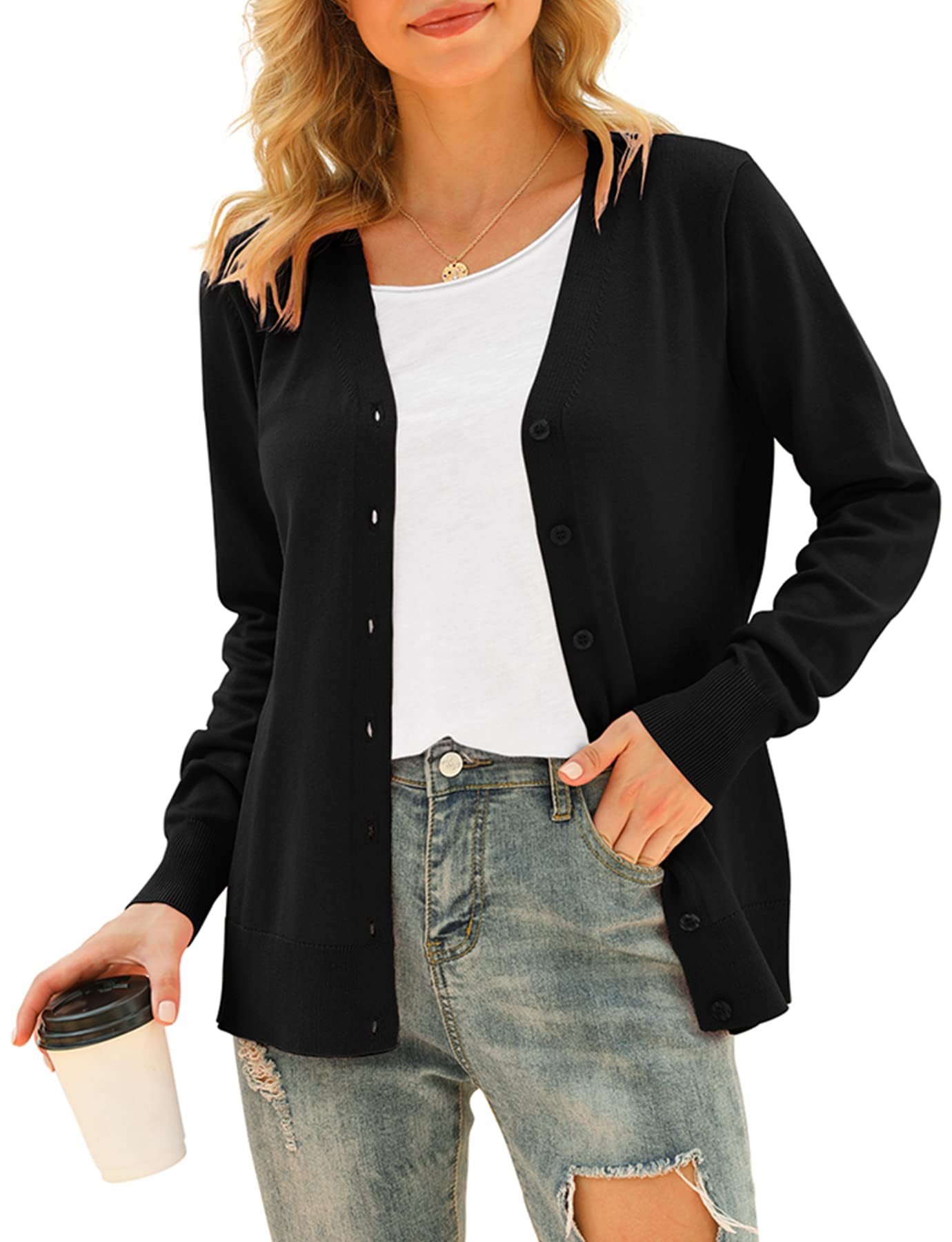 Women's V Neck Button Down Knitwear Long Sleeve Soft Basic Knit Cardigan Sweater