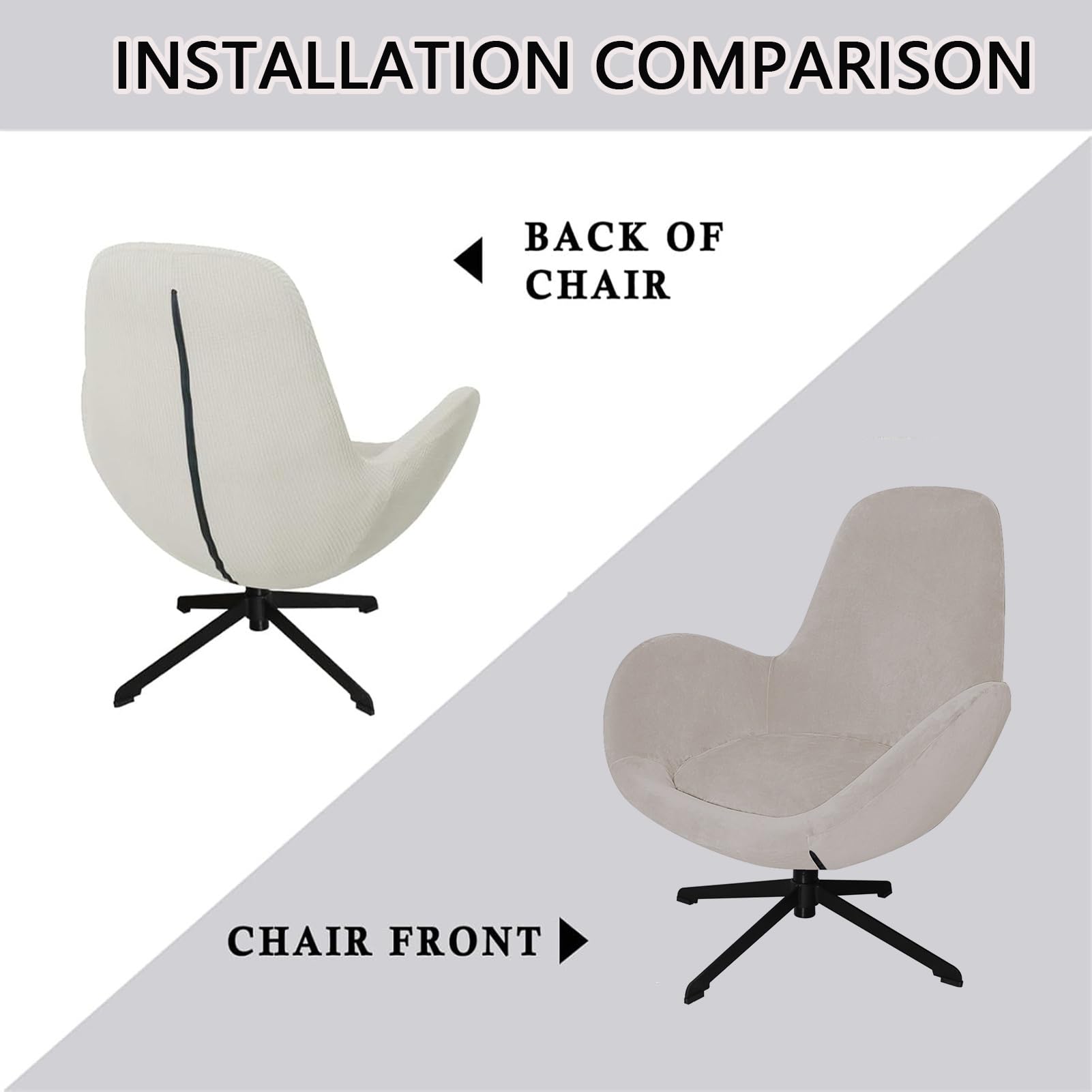 Generisch Moderner Bezug für Drehsessel, Stuhlbezug mit gebogener Rückenlehne, Moderner Bezug, Eggshell Drehsessel Abdeckung, für Wohnzimmer Schlafzimmer Schminkzimmer (Beige,95 x 60 x 70 cm)