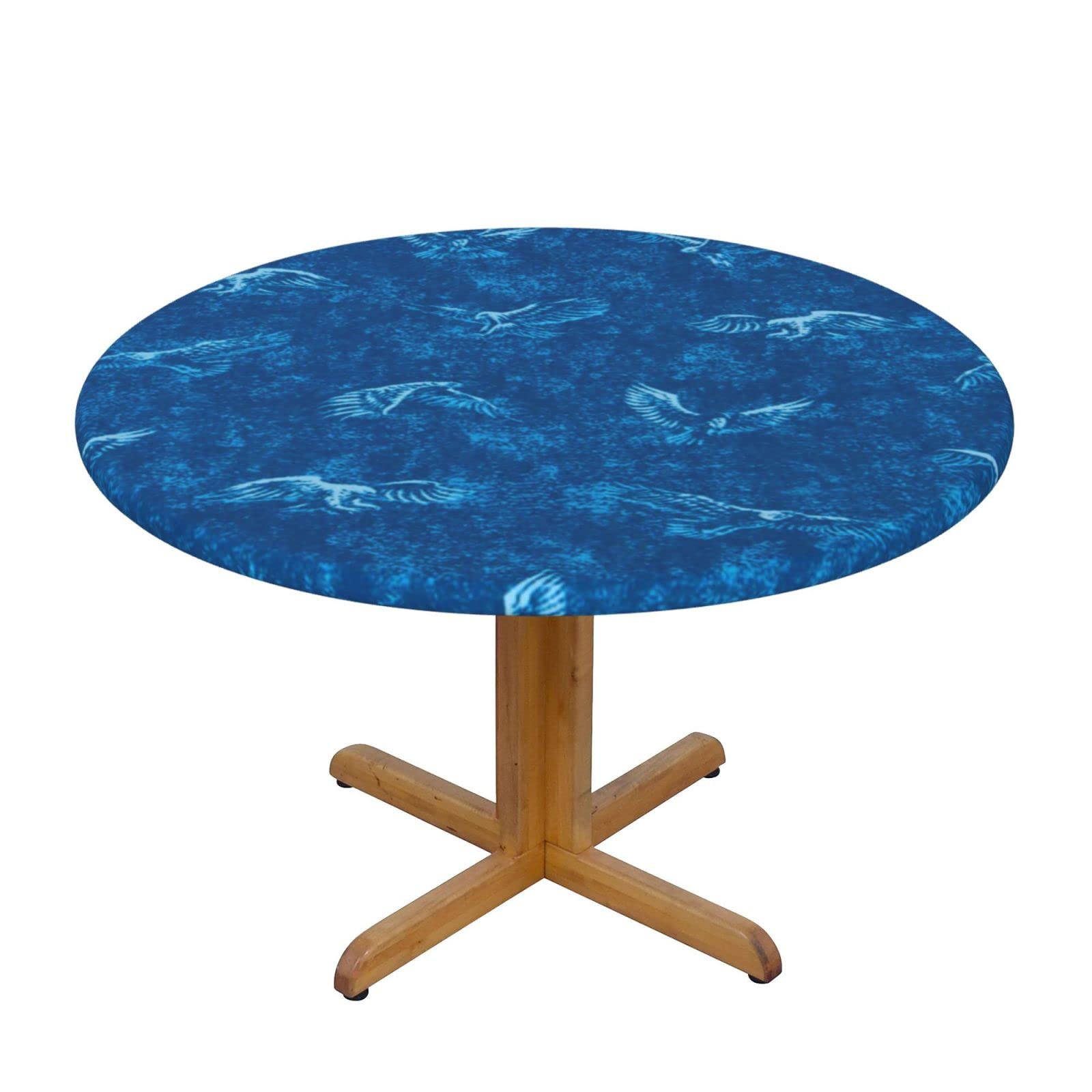 Lsjuee Round Fitted Tablecloth 45-50in Elastic Edged Table Cloth for Kitchen Dining Party Home Decor - Patriotic Eagle Blue