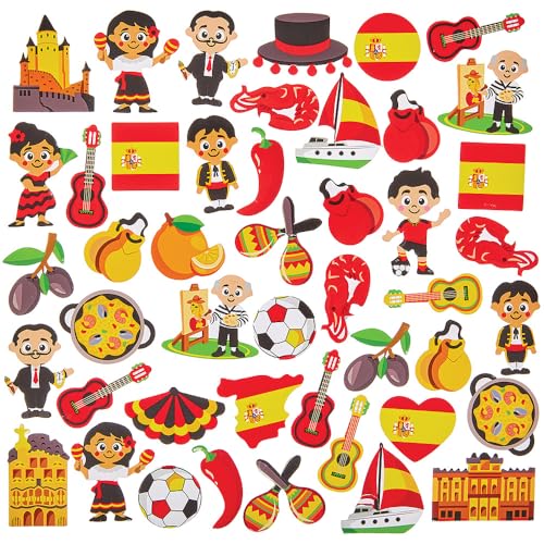 Baker Ross FN047 Espagne autocollants en mousse - paquet de 150, autocollants espagnols pour les enfants et les cartes.