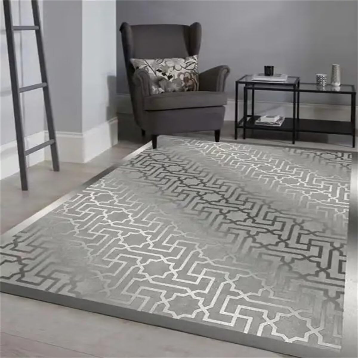 Tapis de chambre ado fille gris géométrique lavable 70x140