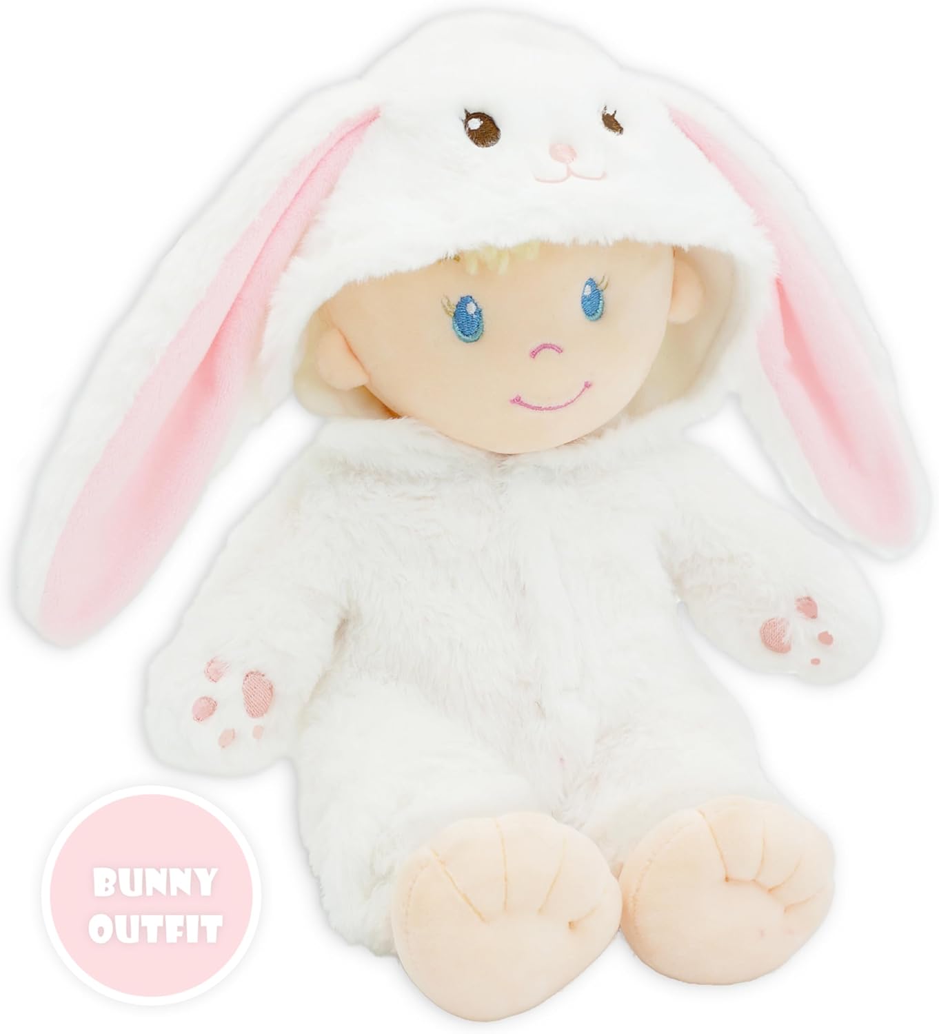 June Garden 12" Sweet Dolly Snowbun - Stuffed Ultra Soft Baby Doll for Birth and Up - Bunny Outfit