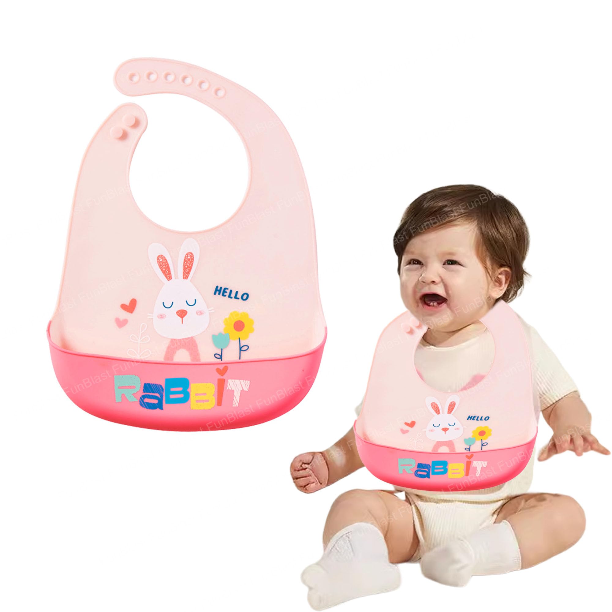FunBlast Silicone Baby Bib with Adjustable Strap - Waterproof Baby Bib for Feeding & Weaning, Non Messy Easy to Clean, Baby Bibs, Reusable Bibs for 6 to 12 Months Babies, Toddlers-image-33