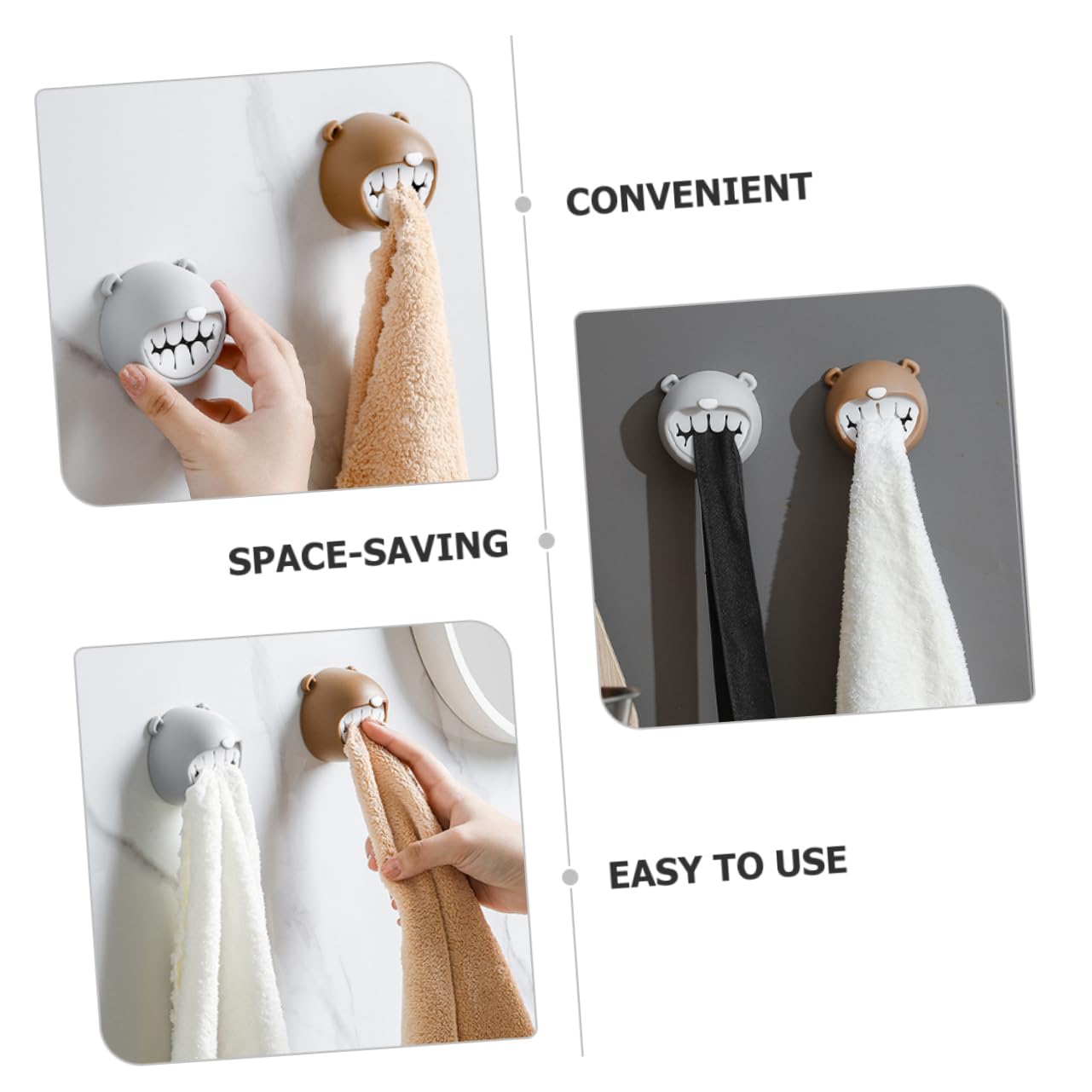 Hohopeti 4Pcs Wall Mounted Towel Hooks No Drill Adhesive Punch Holders for Kitchen Bathroom for Hanging Towels Organizing Spaces