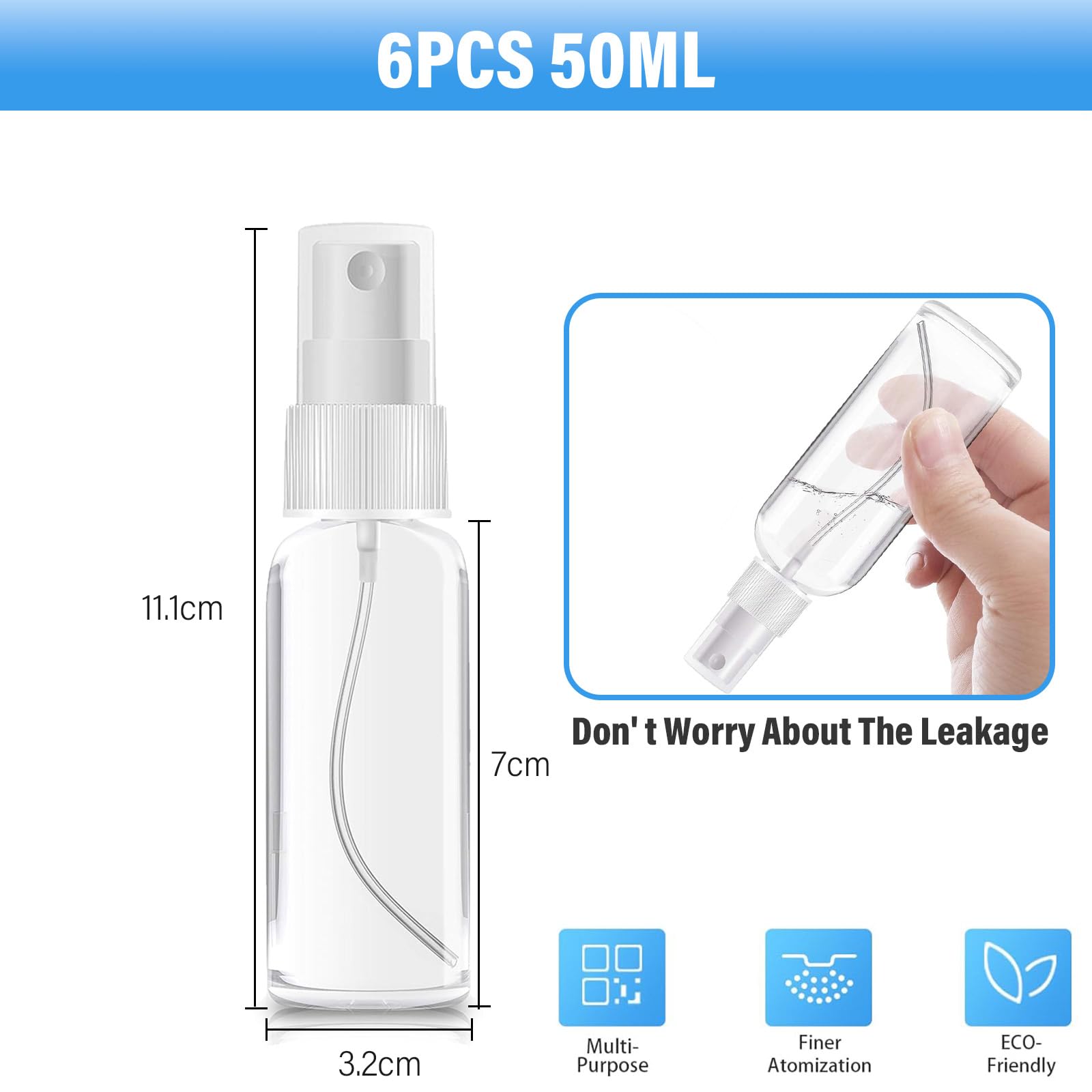 6x 50 Ml Sprühflaschen Set – Nachfüllbare Reisezerstäuber Mit Trichter, Für Flugreisen, Outdoor