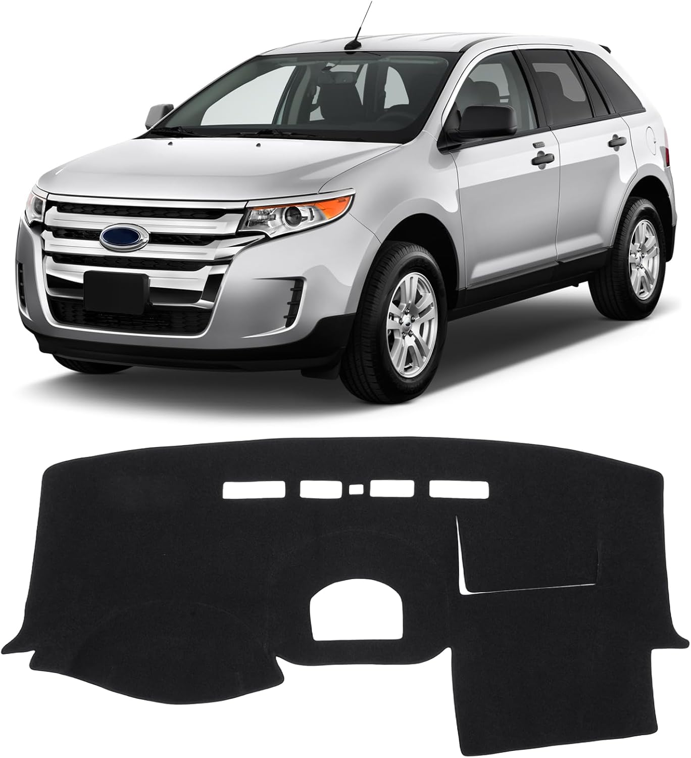 KUST Black Dash Cover Compatible with Ford Edge 2007-2014 Dashboard Cover Accessories for Edge Non-Slip Polyester Dashboard Mat Custom Fit Center Console Sunshield Protector No Glare
