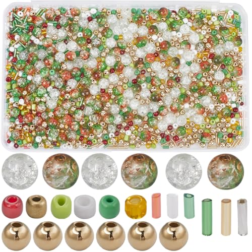 SUNNYCLUE 1 Box 1360Pcs Christmas Beading Kits Christmas Bead Xmas Beads Glass Bugle Bead Seed Bead Bulk Spacer Loose Beads for jewellery Making Kit Necklace Earrings Bracelets DIY Gift Craft Supplies