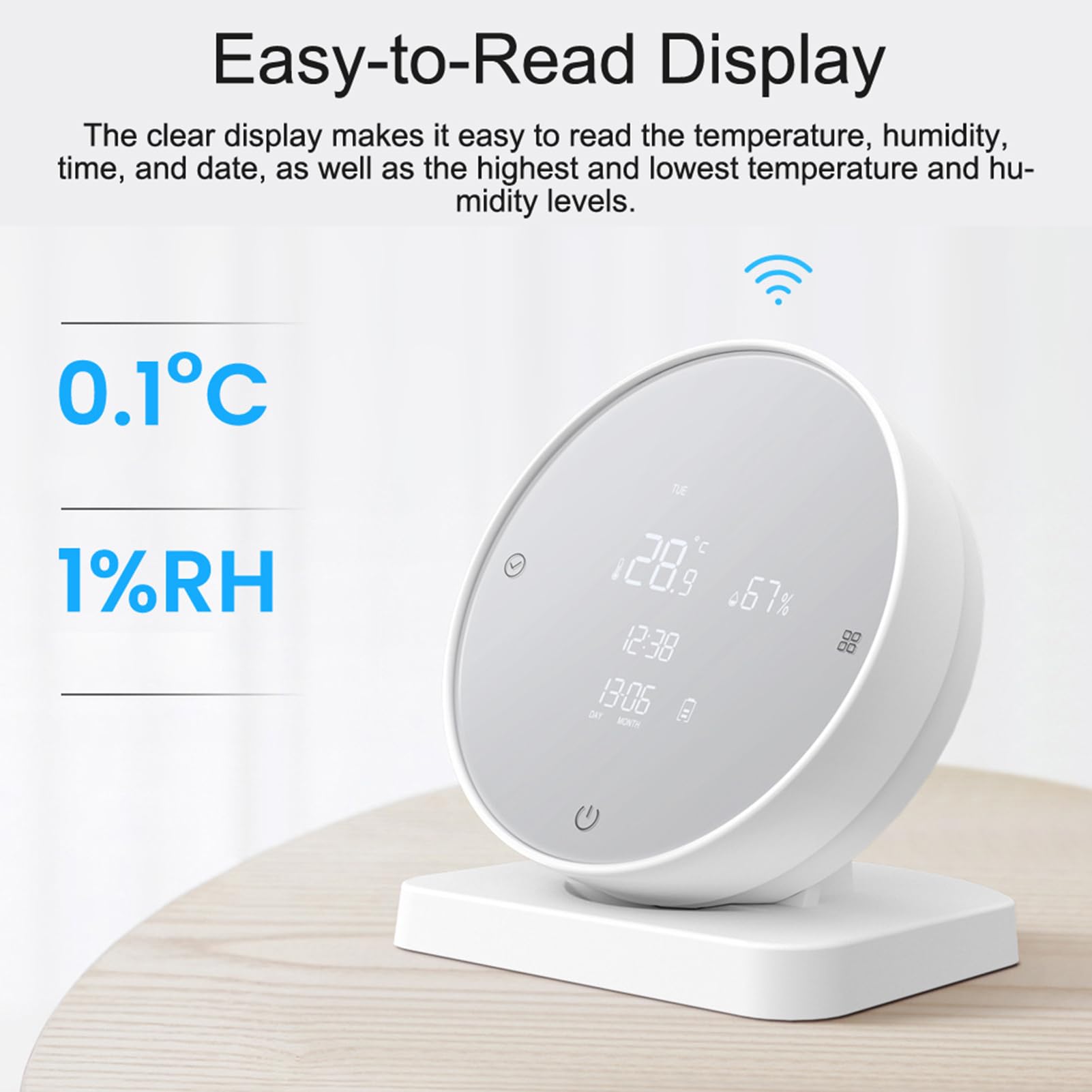 Aoresac Higrotermógrafo Doméstico, Detector de Temperatura y Humedad Recargable por USB, Pantalla LCD, Conexión Bluetooth, Funciona con Batería y Base de Recarga