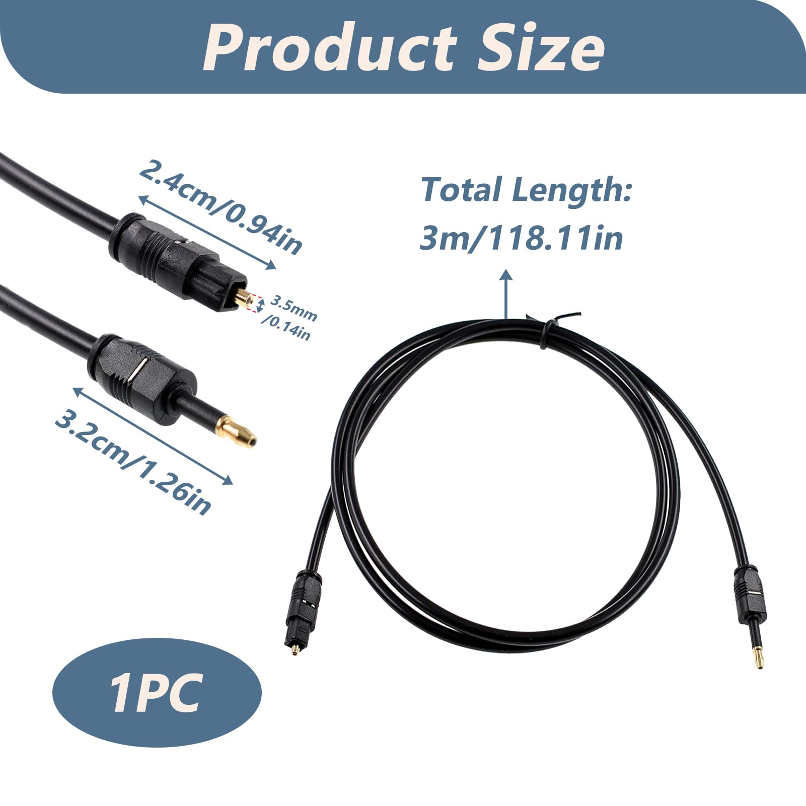 Câble Audio Optique Toslink Vers Mini Toslink 3.5 Mm, 3 M