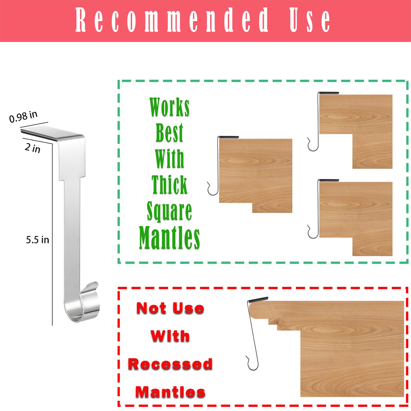 ARCHCRTC Christmas Stocking Holders Mantel Hook Hangers Fireplace Hooks Hanger Christmas Stocking Hook Fireplace Hanger Grip for for Christmas Party Decorations (Silver, 6)