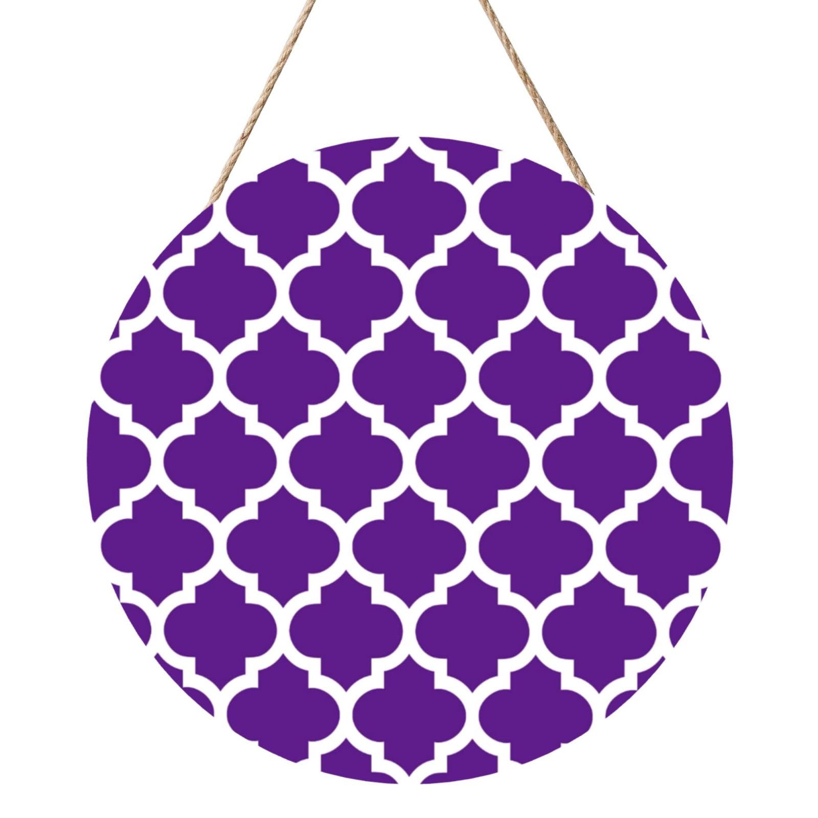 InOmak Moroccan Quatrefoil Pattern Purple And White, Round Wood Panel Painting 12 in, Wall Hanging Painting For Home