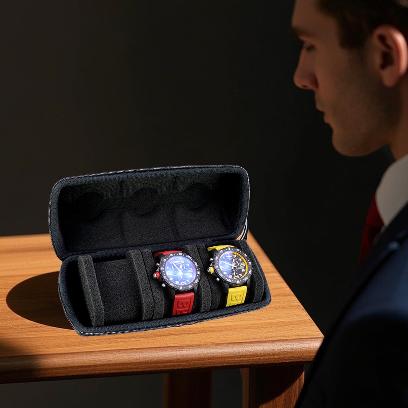 CAIOVSE Étui De Voyage Pour Montre à 6 Emplacements Pour Homme, Organiseur De Montres Rigide Avec Coussins Amovibles Anti-chocs (noir