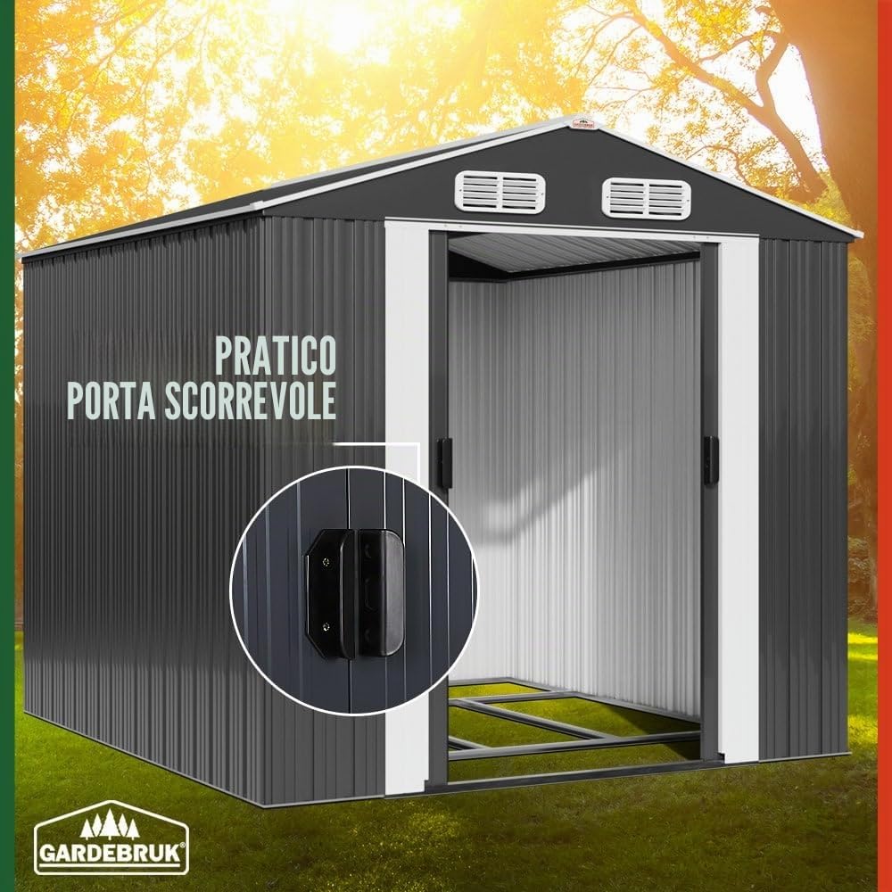 Deuba Capanno da Giardino XXXL Metallo 8m² Fondamenta 312x257x177, 5cm Porta Scorrevole Casetta per Attrezzi 14,7m³ Antracite