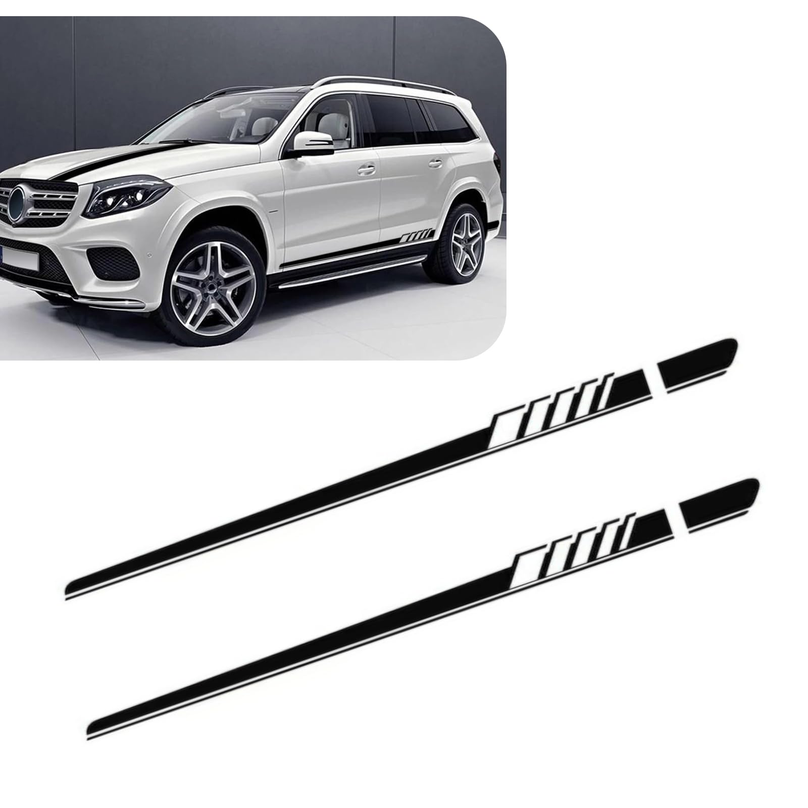 Pack-2 Car Side Skirt Decals, PVC Long Stripes Stickers, 88.58" x 4.52" Auto Personalized Stickers, Waterproof Body Decoration, Universal for Most Cars, Trucks, SUVs (Black)