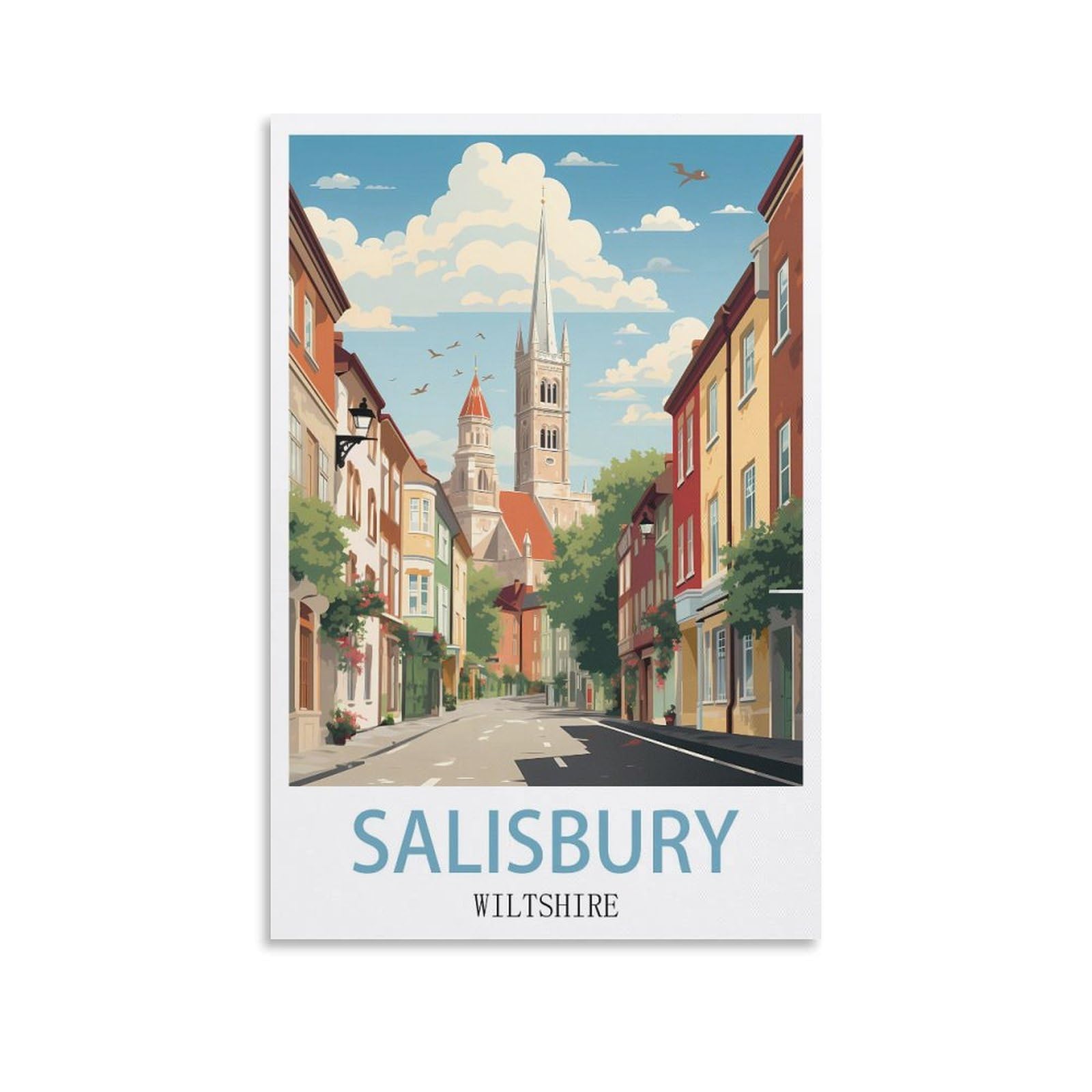 HWJJUII Salisbury Wiltshire Vintage Travel Poster 08x12inch(20x30cm) Canvas Wall Posters And Art Picture Print Modern Family Bedroom Decor Posters