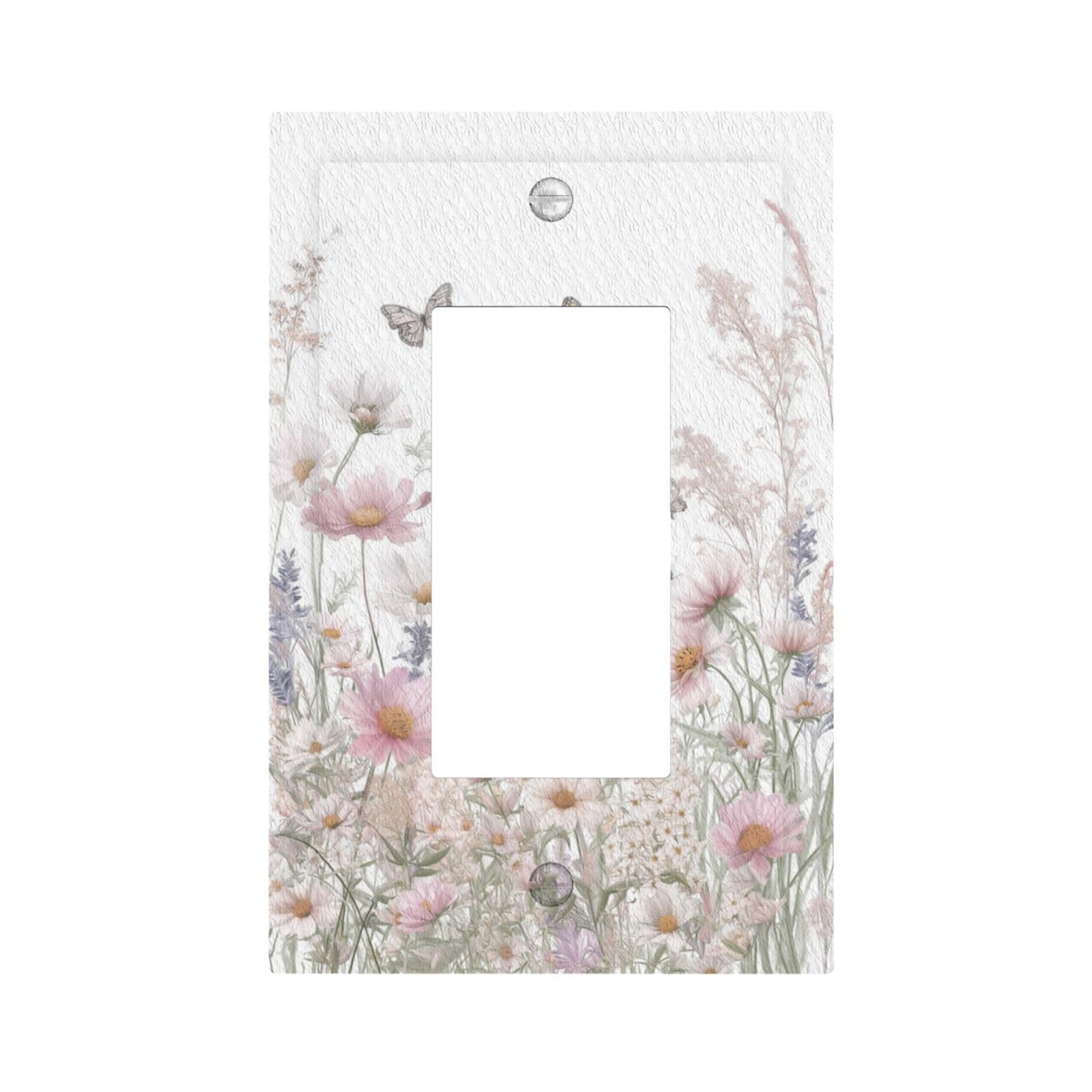 JDAKHD Decorative Outlet Covers Pastel Wildflower Butterfly 1 Gang Rocker Light Switch Covers Boho Floral Single Decora Gfci Device Wall Plate for Bathroom Home Decor