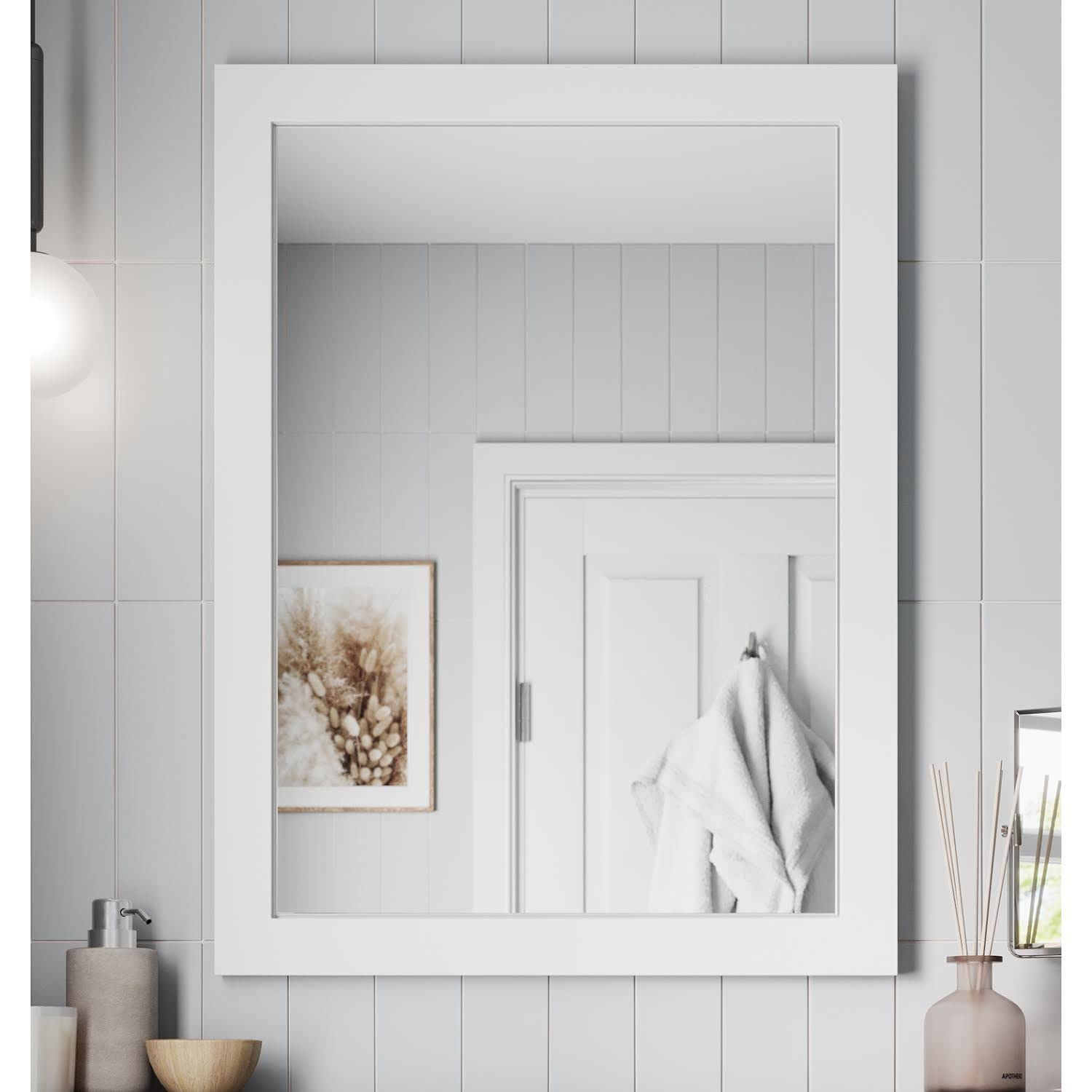 Artis® 600 x 800mm Bathroom Mirror Gloss White Wood Framed Vanity Mirrors Wall Mounted Mirrored, Rectangular