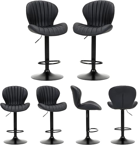 Miniatura 21 de COLAMY Juego de 4 taburetes de bar, modernas sillas de bar giratorias, taburetes tapizados de piel sintética ajustable, altura de mostrador con