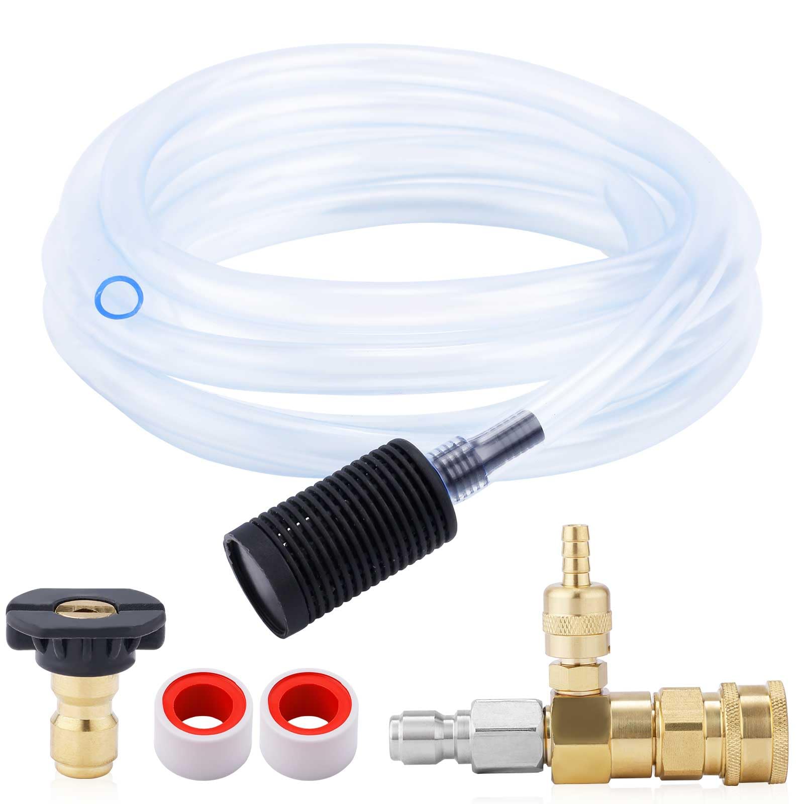 NQEUEPN Kit d'Injecteur Chimique pour Nettoyeur Haute Pression, Injecteur en aval pour Nettoyeur Haute Pression Injecteur de Savon Réglable avec Tuyau Siphon et Buse de Savon Connecteur 9,5 mm