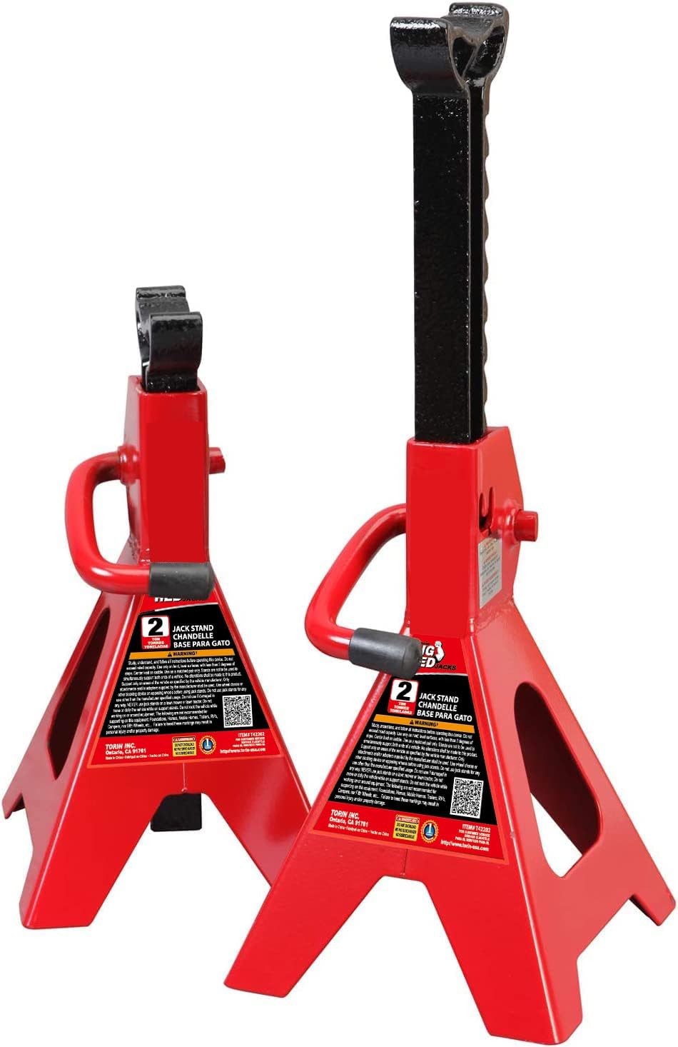 BIG RED AT42002R-3 Torin Jack Stands (1 Pair): Exceptional Use for Cars, Sedans, and Most Automobiles - 2 Ton (4,000 lb.) Capacity, Red Normal 2 Ton