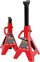 BIG RED Torin AT42002R-3 2 Ton Jack Stands Pair (4,000 lb Capacity) - Heavy Duty Steel for Cars, Sedans & SUVs, Red