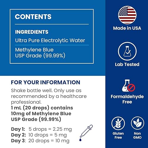 Miniatura 3 de Azul de metileno grado farmacéutico de 2 onzas, fabricado en Estados Unidos, solución electrolítica equilibrada al 1%, grado USP, sin formaldehído,