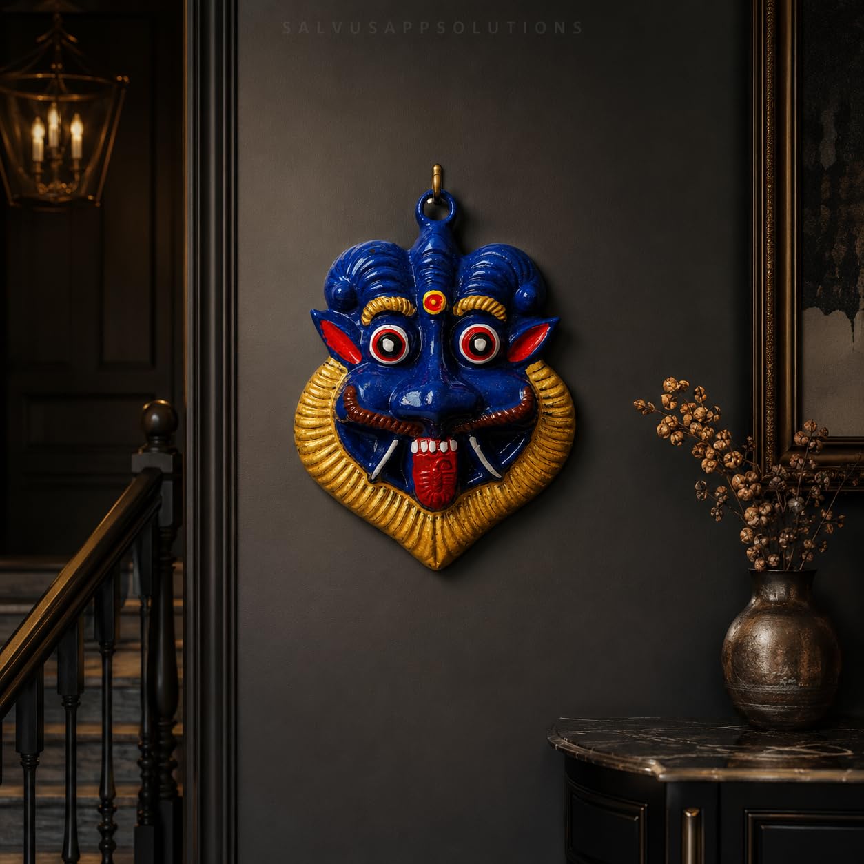 Salvus APP SOLUTIONS Sacred Metal Mahakal Face Mask Nazar Battu: Divine Protection and Spiritual Decor (Blue_3x4 inch) 3