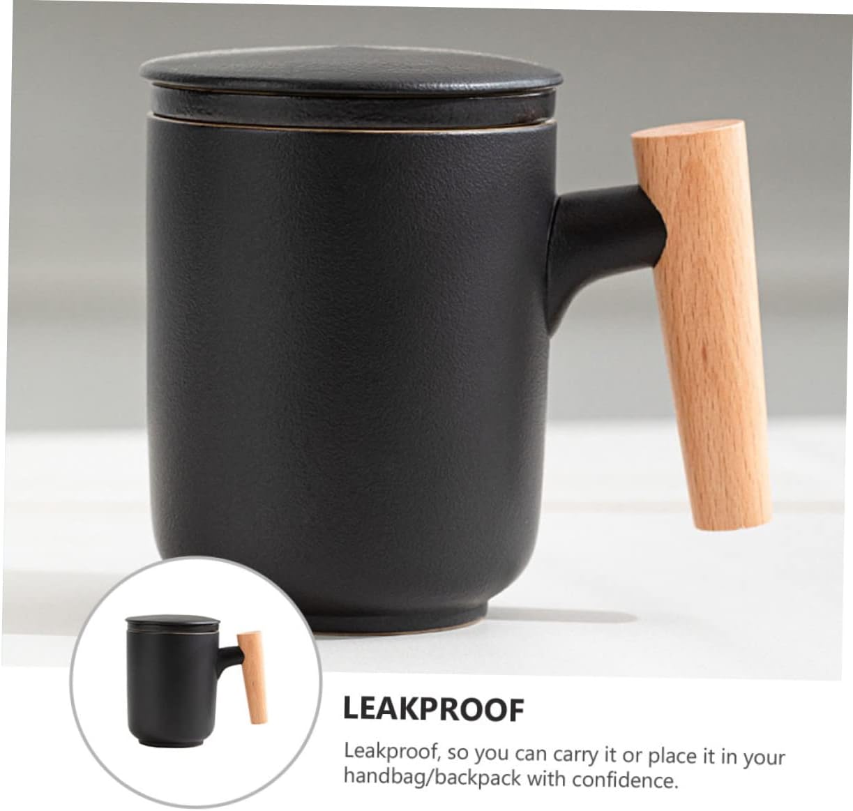 PRETYZOOM Ceramic Tea Infuser Bottle with Wooden Handle Tea Water Separation Cup for Office and Home Portable Personal Mug with Filter for Loose Leaf