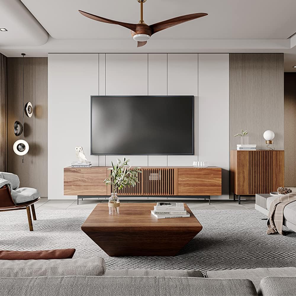 POVISON Modern Coffee Tables for Living Room, Square Coffee Table with Storage, Wood Coffee Table with Drawers, 39.4