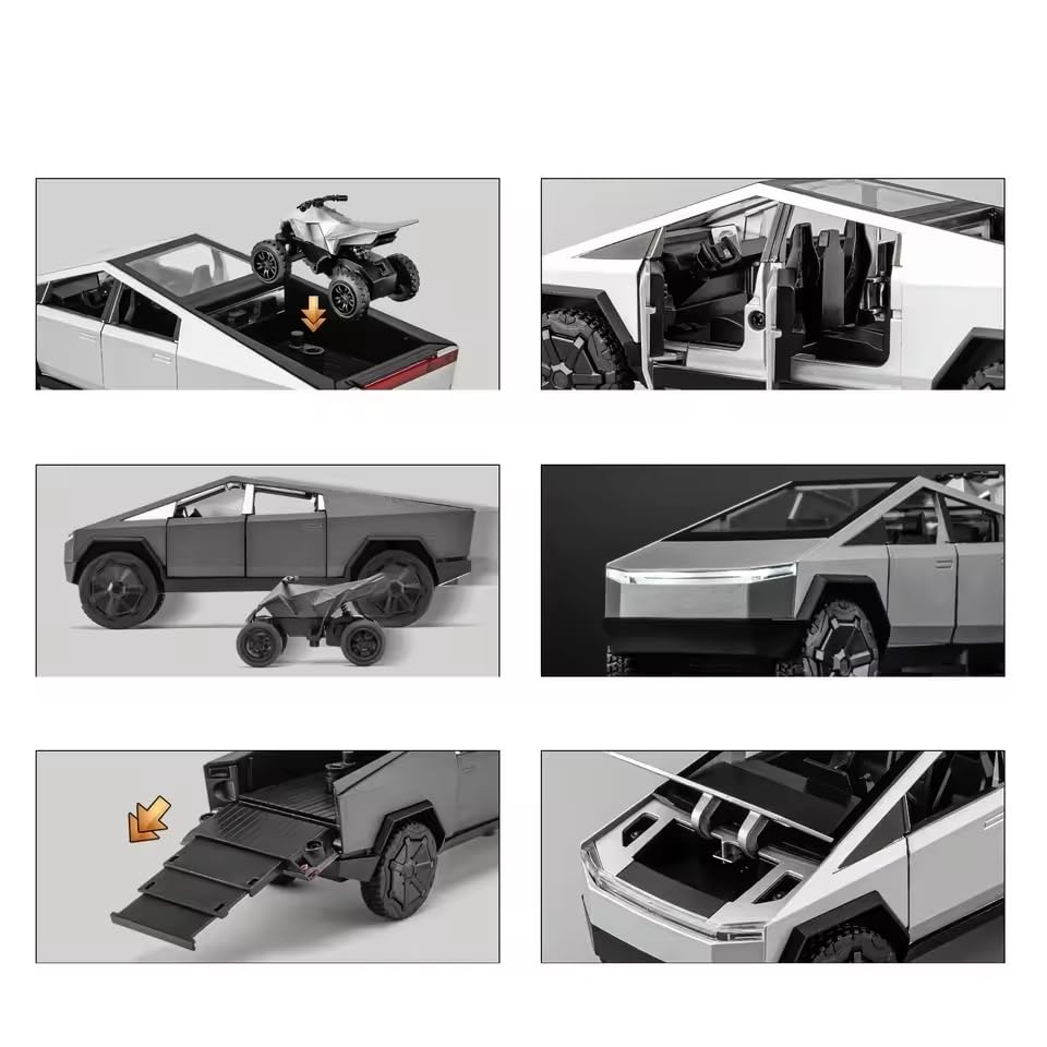 Image of Alokik Enterprise 1:32 Tesla Cybertruck Model Die-Cast Metal Pull Back Car with 6 Openable Doors with Sounds and Lights Toy Decoration Car Best Gift Toys for Kids【Color As Per Stock】
