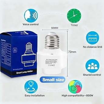 QIACHIP TUYA Smart WiFi LED Lamp Bases Holder E26 E27 Light Bulb Socket Timer Compatible with Google Assistant and Alexa Voice Control Smart Life App Control, Max 500W [Energy Class A+++]