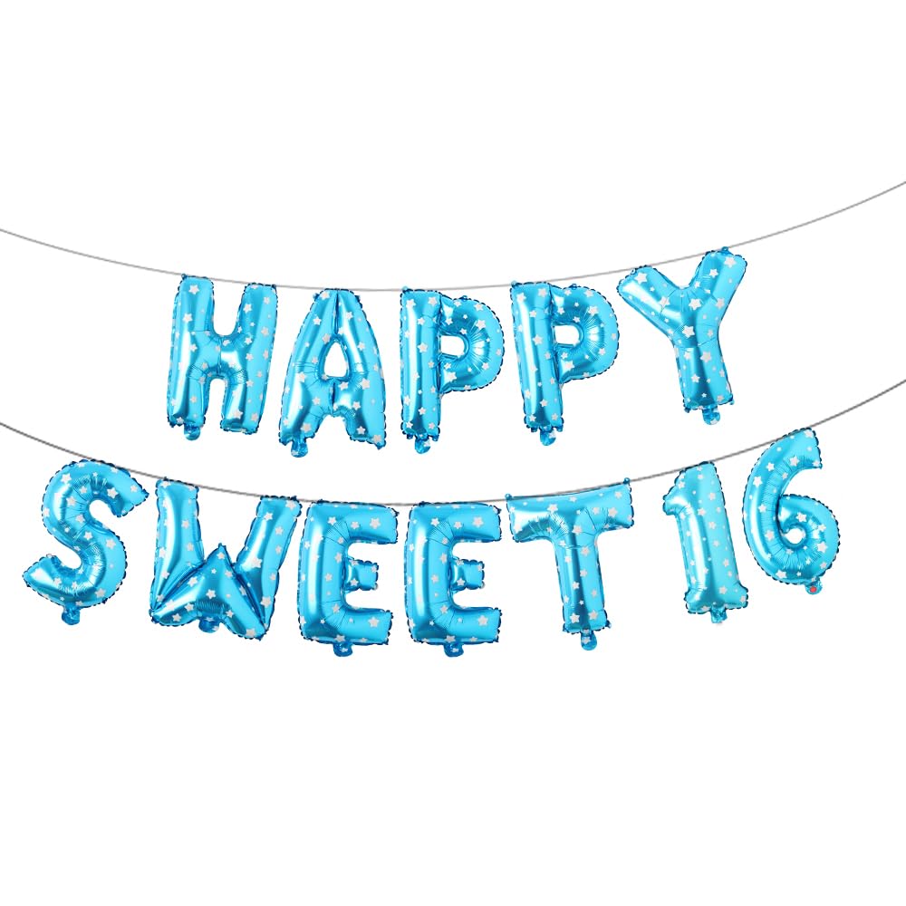 Happy Sweet 16 Balloon Banner Multicolor 16th Birthday Party Decorations - Happy Sixteen Party Decorations Supplies (HAPPY SWEET 16 Blue Star)