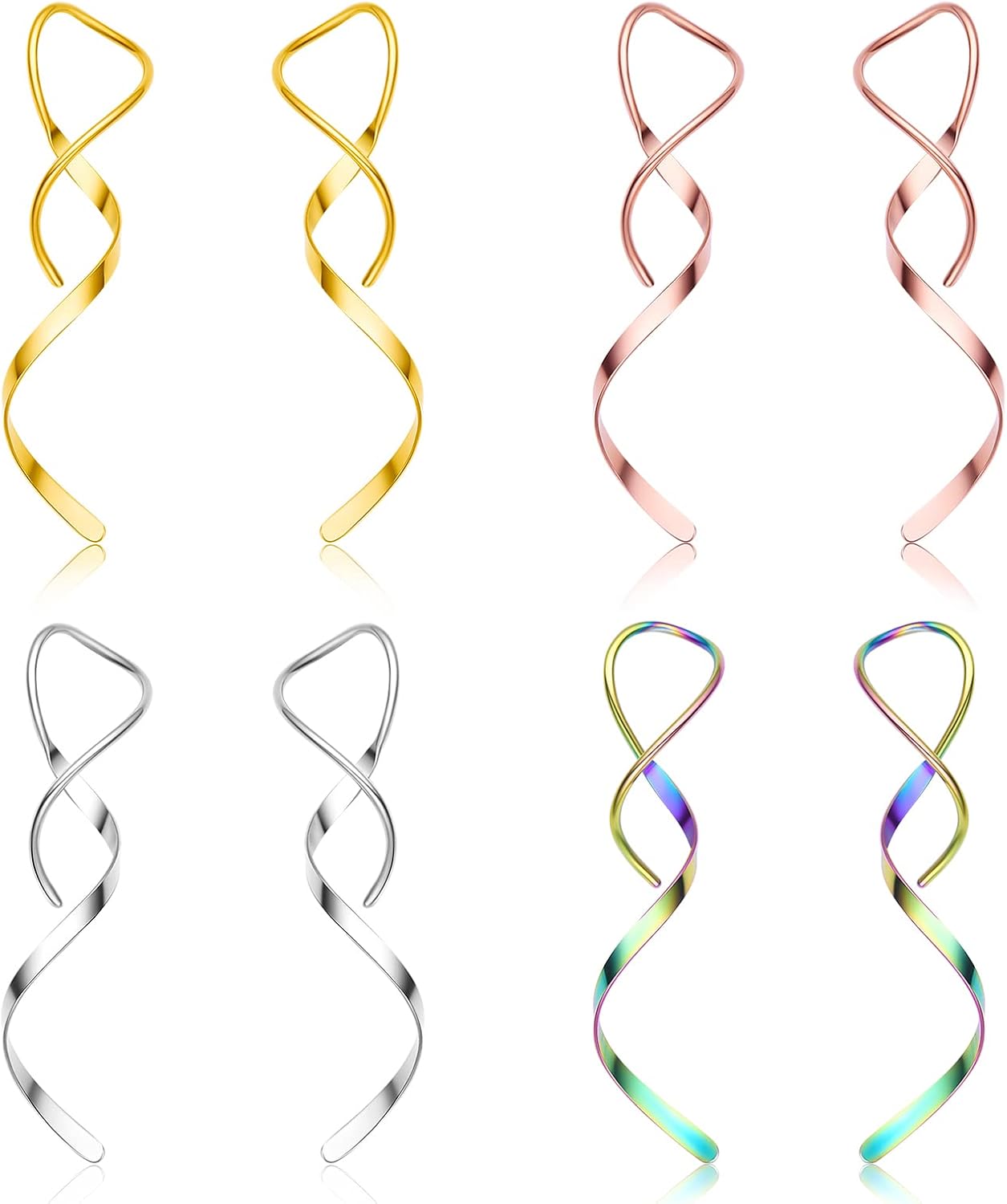 Hanreshe 4Pairs Spiral Threader Earrings for Women Handmade Twisted Spiral Stainless Steel Drop Dangle Earrings Threader