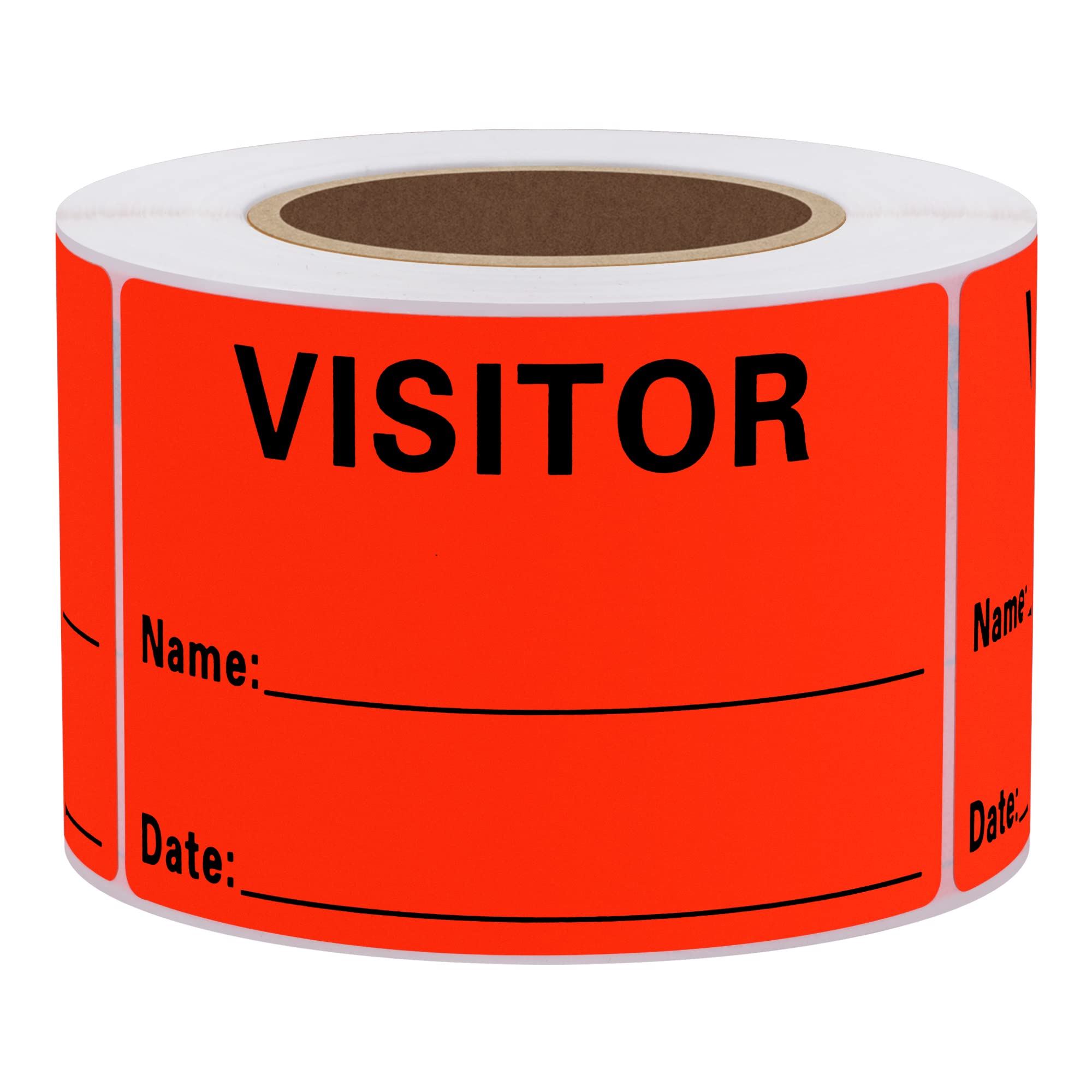 Hybsk Visitor Pass Stickers Fluorescent Visitor Identification Labels 300 Labels Per Roll (Fluorescent Red)