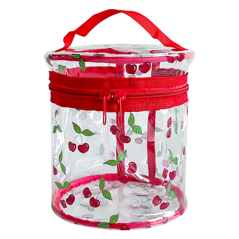 TotePrint Modische Durchsichtige Kulturtasche mit Pfirsiche Muster, wasserdichte PVC-Kosmetiktasche, TSA-zugelassen Für die Dame 16cm x 18cm(D2064-10 Rote Pfirsiche) (Cherry)