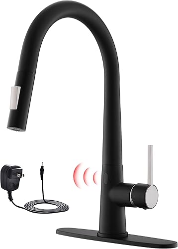 Grifo de cocina sin contacto con adaptador de CA, sensor de movimiento inteligente, manos libres, grifo de fregadero de cocina de una sola manija