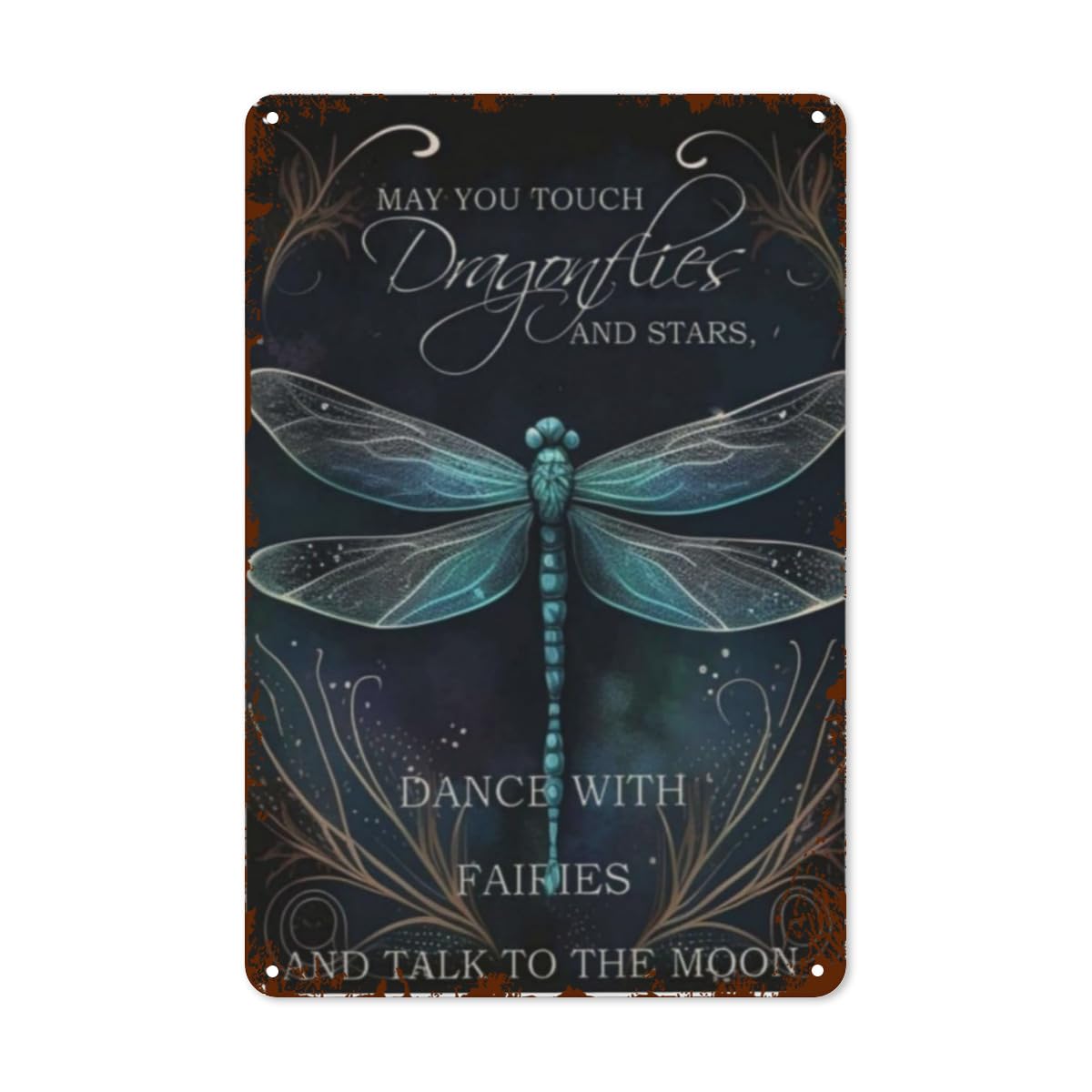 Vintage Metal Sign Wall Decor - Retro Hippie Boho Art with Playful Designs, Perfect for Garage, Bathroom, Coffee Bar - Whimsical Dragonfly, Star, and Fairy Motif - 8x12 Inches - Funny Gift Idea