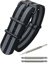 Calme NATO Belt, Watch, Black Buckle, Square Buckle, Band, Premium Nylon, 0.7 - 0.9 inches (18 - 24 mm), Replacement Instruction Manual Included, multicolor (gray / black), Simple