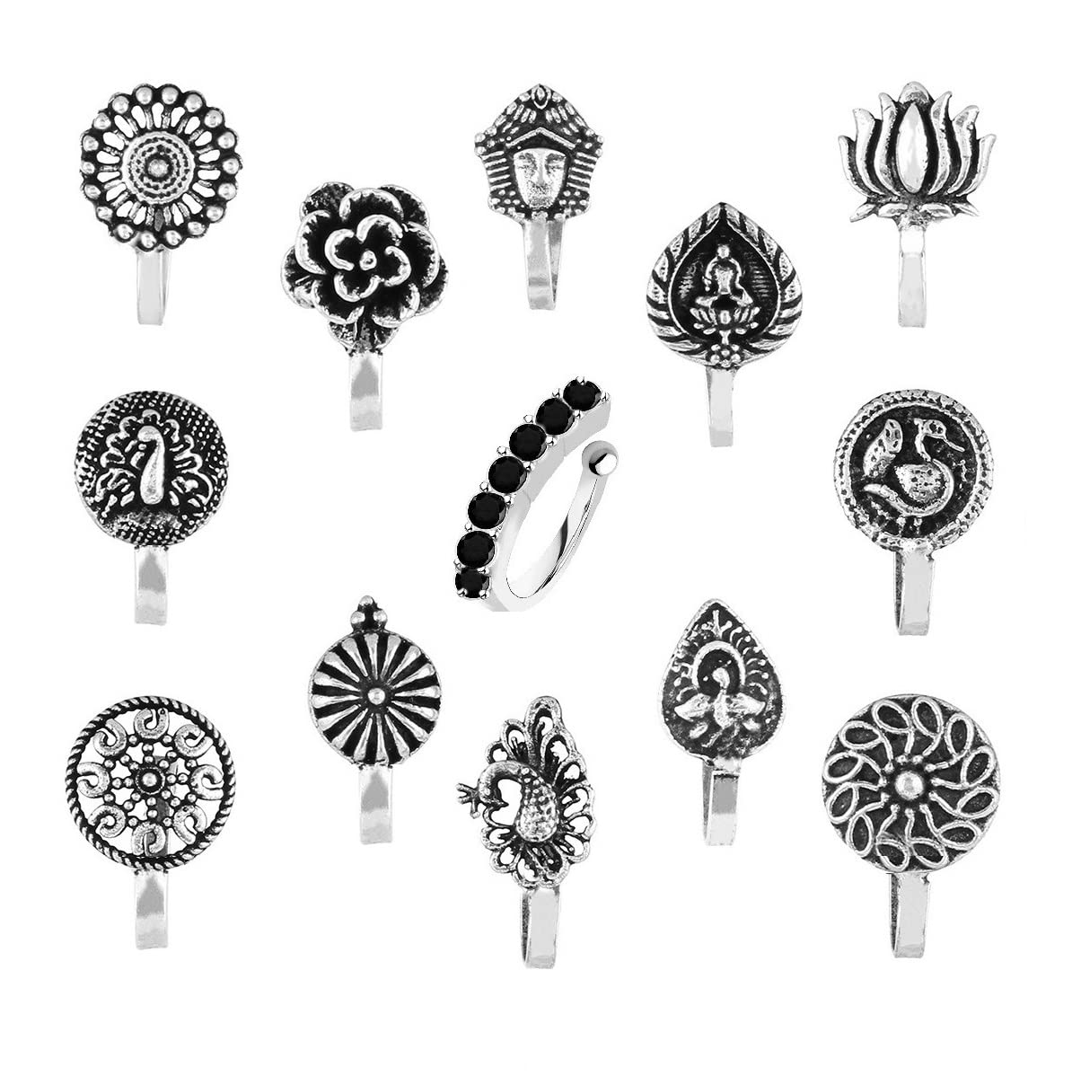 THANUS CRAFT Oxidized jewellery Black silver Metal nose pin Non piercing Clip on Oxidised nose ring Stud for Girls & Ladies (B09XF4KPSJ) Amazon Price History, Amazon Price Tracker