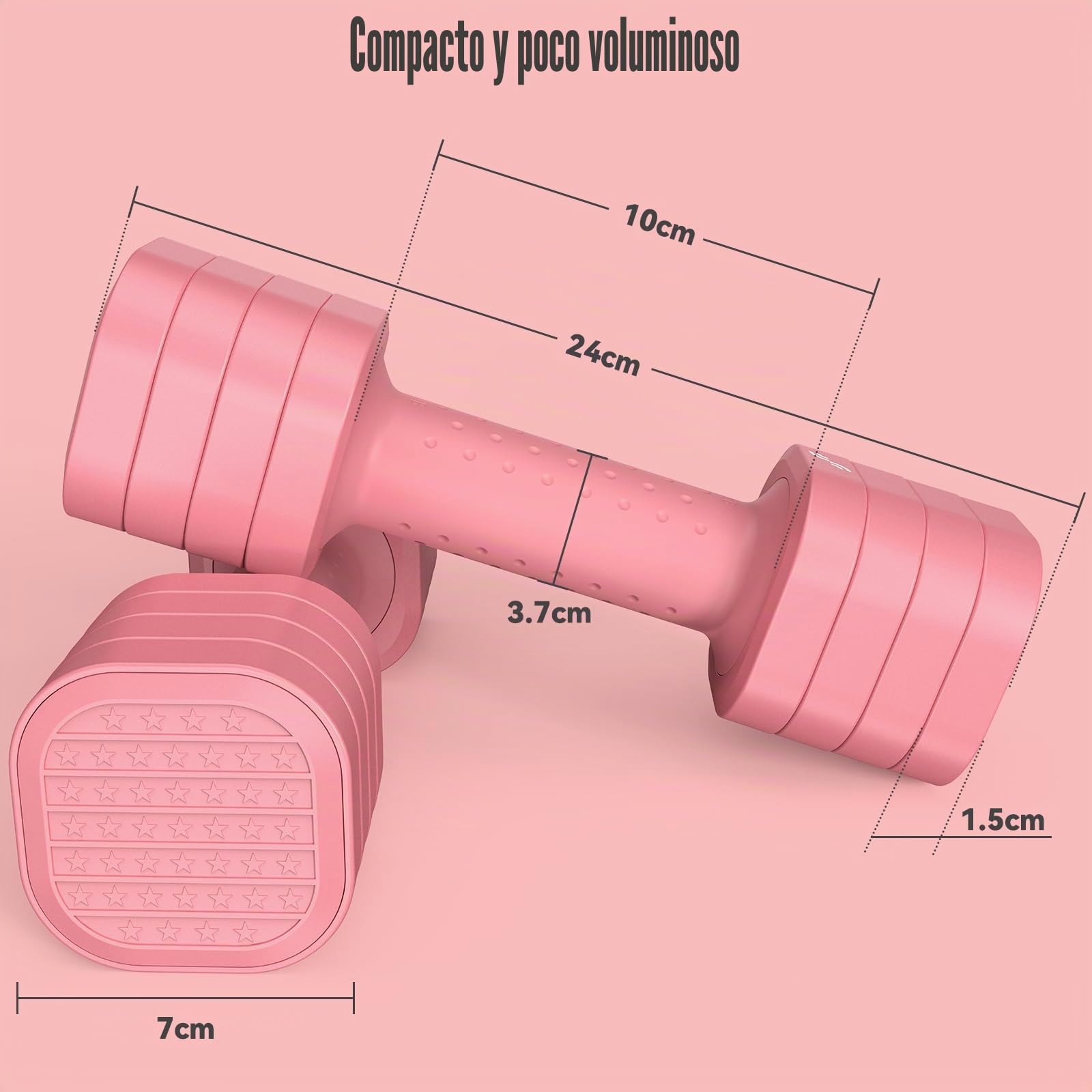 Juego de mancuernas para mujer, Sportneer - Mancuernas ajustables - Juego de 2 mancuernas cortas (0,9–2,3 kg por mancuerna), juego de mancuernas 4 en 1 con mango antideslizante de TPU, juego de