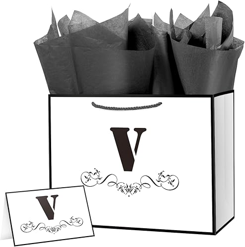 Miniatura 1 de ysmile Bolsa de regalo de letras con papel de envoltura para hombres, mujeres, niños y niñas, bolsa de papel grande de 12 pulgadas de color blanco y