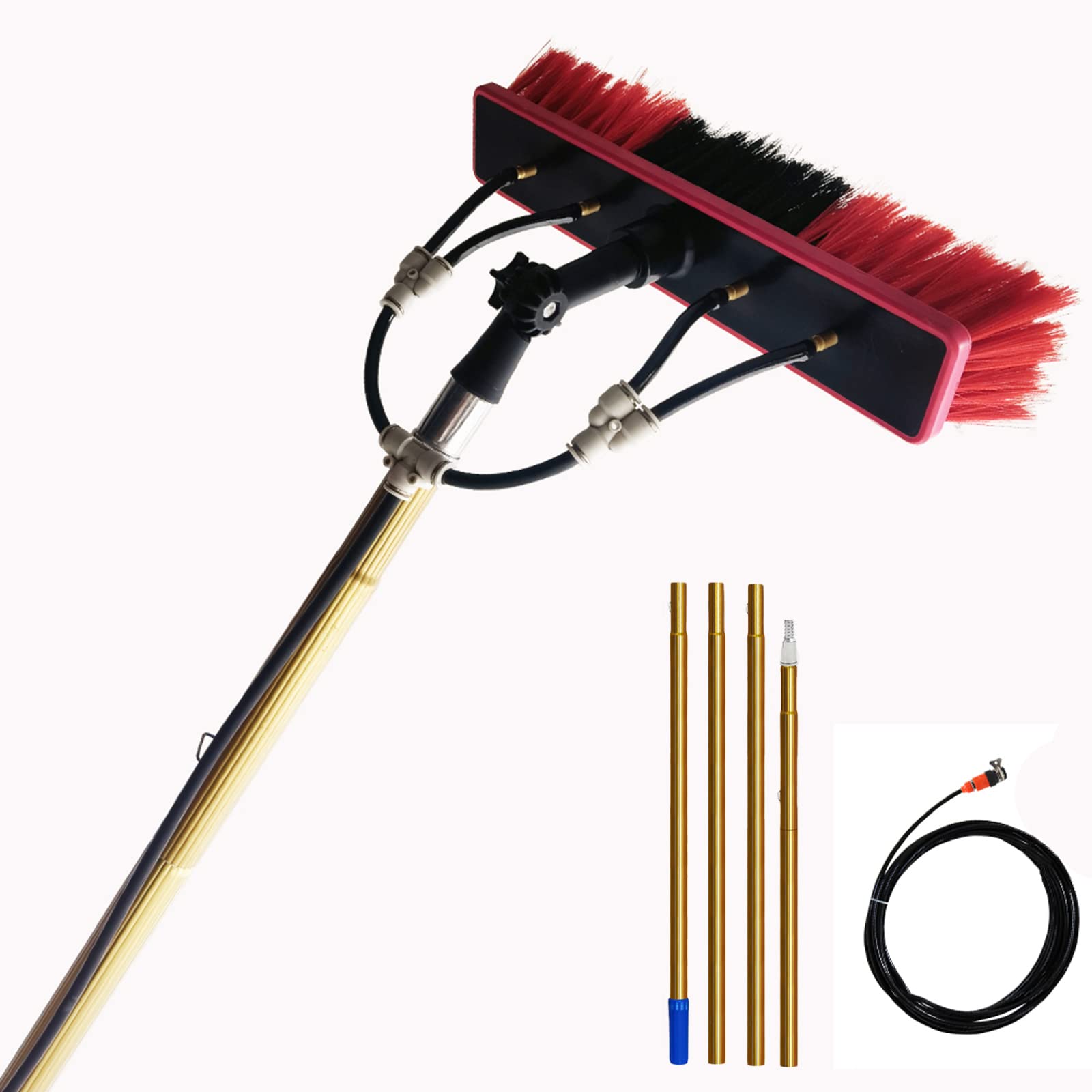 Cepillo para Lavar Ventanas con Mango Extensible Alimentado con Agua, Kit de Limpieza para el hogar con Mango Extensible de 3,6 a 9 m, Herramientas de Limpieza de Paneles solares para techos