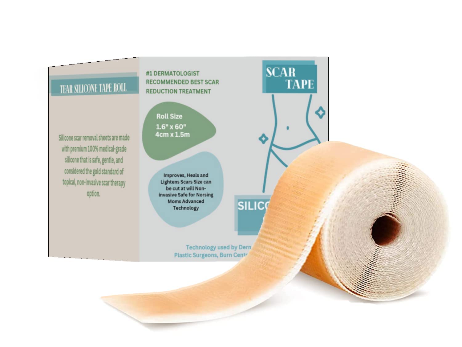 ZUMIE Silicon for Scars Recovery Medical Silicone for Scar Removal, Transparent Tear Silicone Tape Roll, For Hypertrophic Scars and Keloids Caused by Surgery (Scar repair tape 1 Roll)