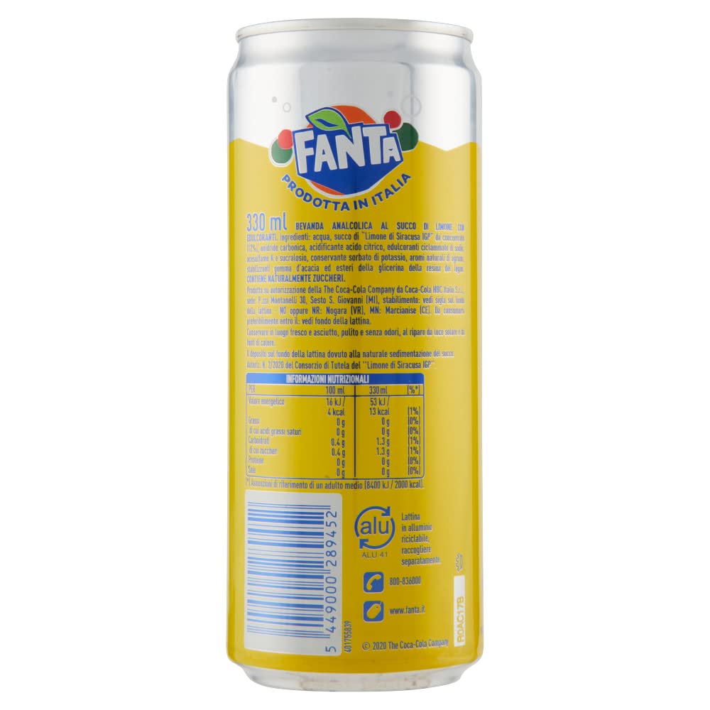 Italian Gourmet Fanta Lemon Zero bevanda analcolica Zitrone IGP 72 x 330ml | Senza zuccheri aggiunti, gusto agrumato; erfrischender Softdrink in, Gesamtnettogewicht 23,76 L + Kostenlos Polpa 400g