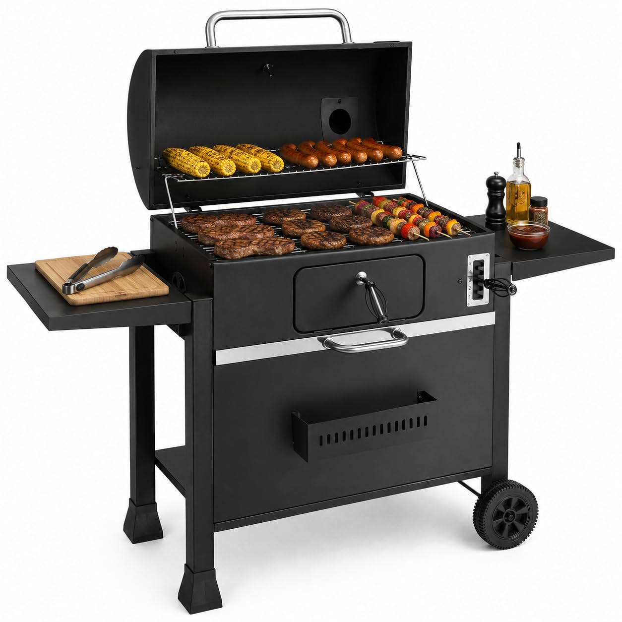 KCT XXL Charcoal BBQ Grill Extra Large Smoker Barbecue Coal Adjustable Ash Tray