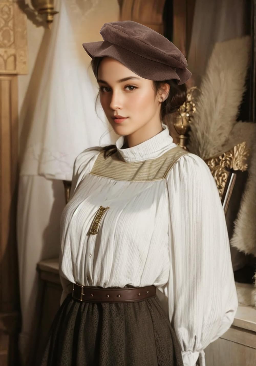 PROCOS Renaissance Tudor Flat Beret Hats for Women French Beret Hats Painter Cap Classic Medieval Costume Men - Image 4