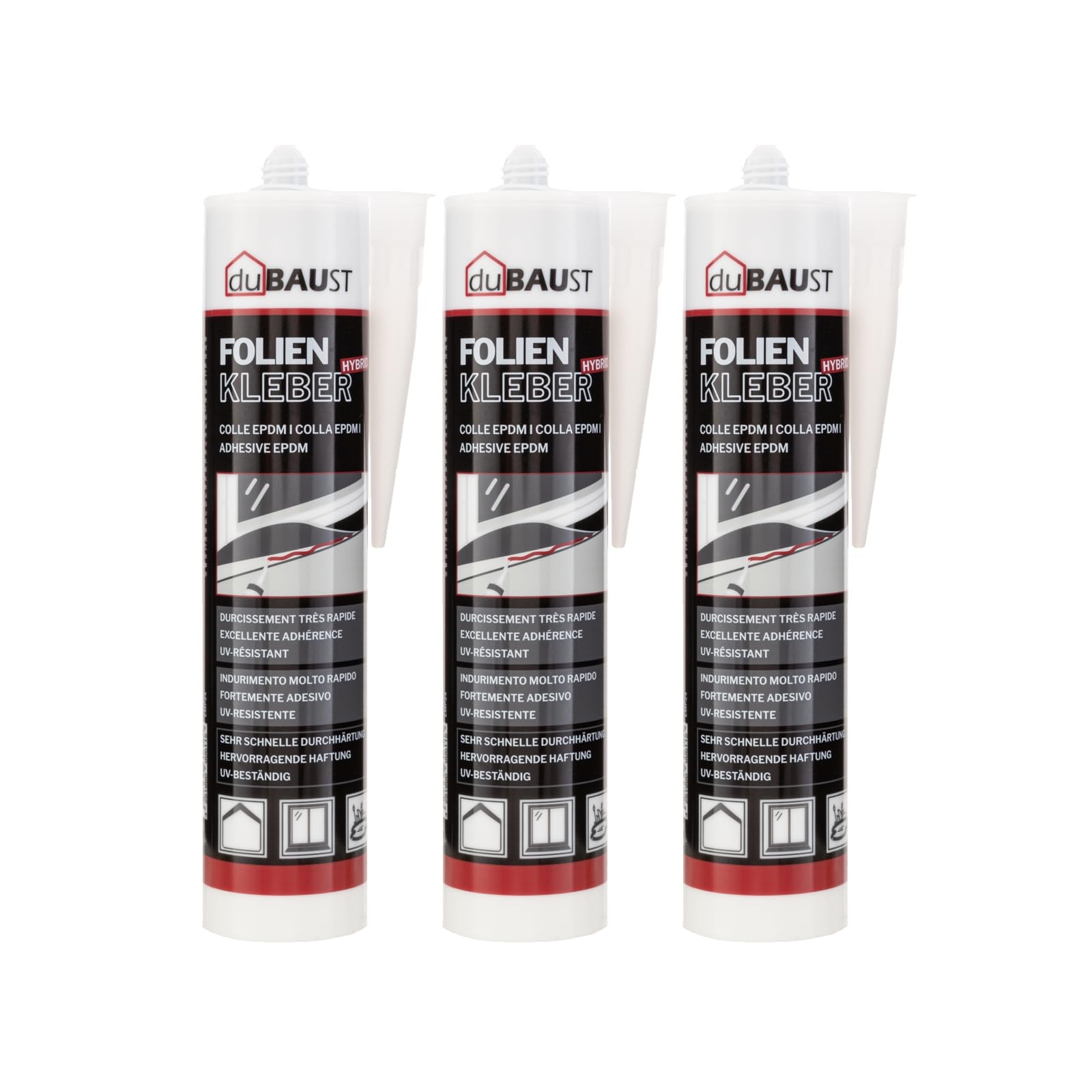 EMP24 EPDM - 3 láminas adhesivas de alta elasticidad EPDM para estanque, 290 ml, color negro