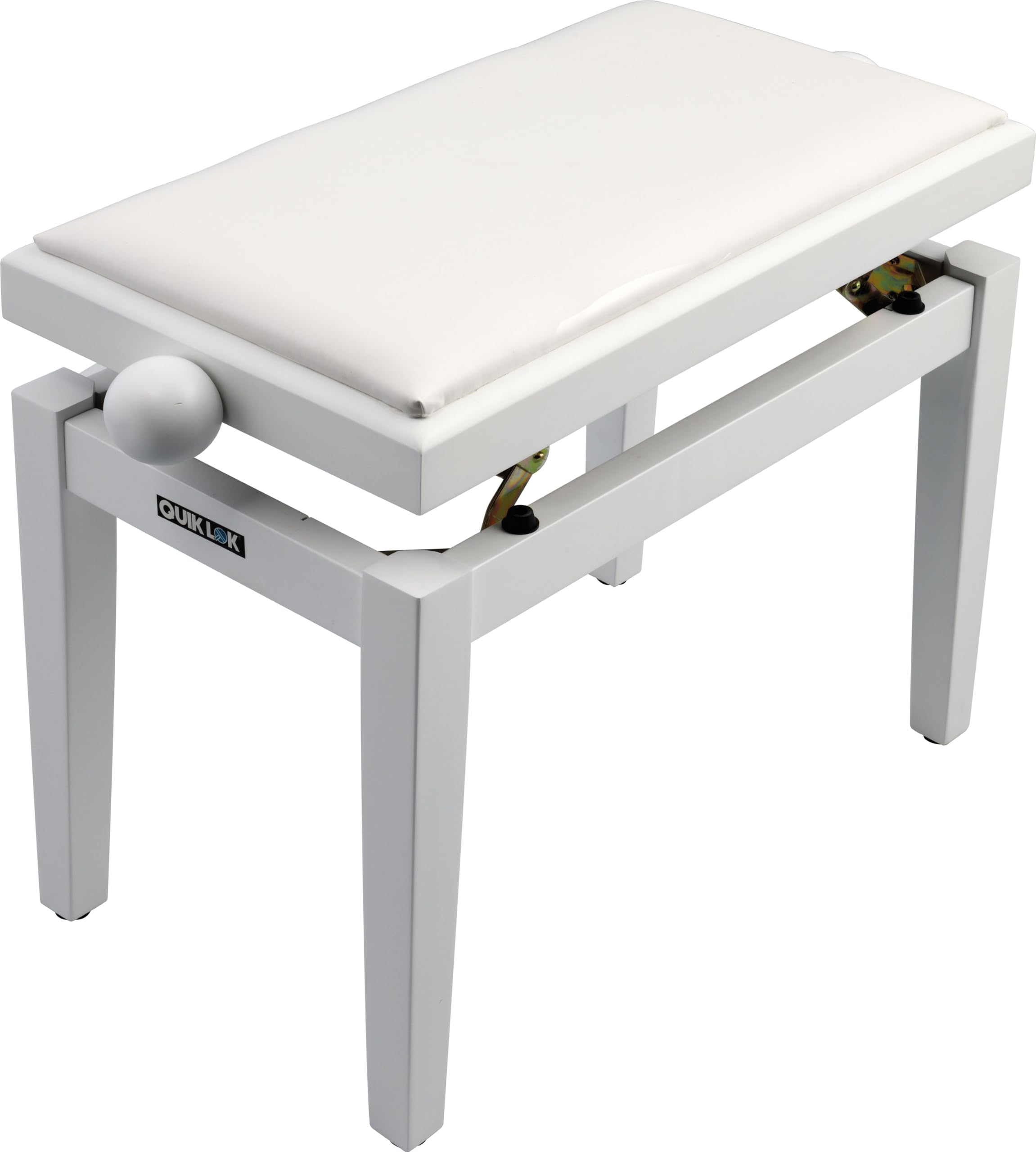 QUIK LOK - PB/100 WH S PANCA IN LEGNO PER PIANOFORTE, Con Seduta in Sky Nero, Rivestimento Durevole, Altezza Regolabile da 48 a 57 cm, Versione in Finitura Bianco Satinato