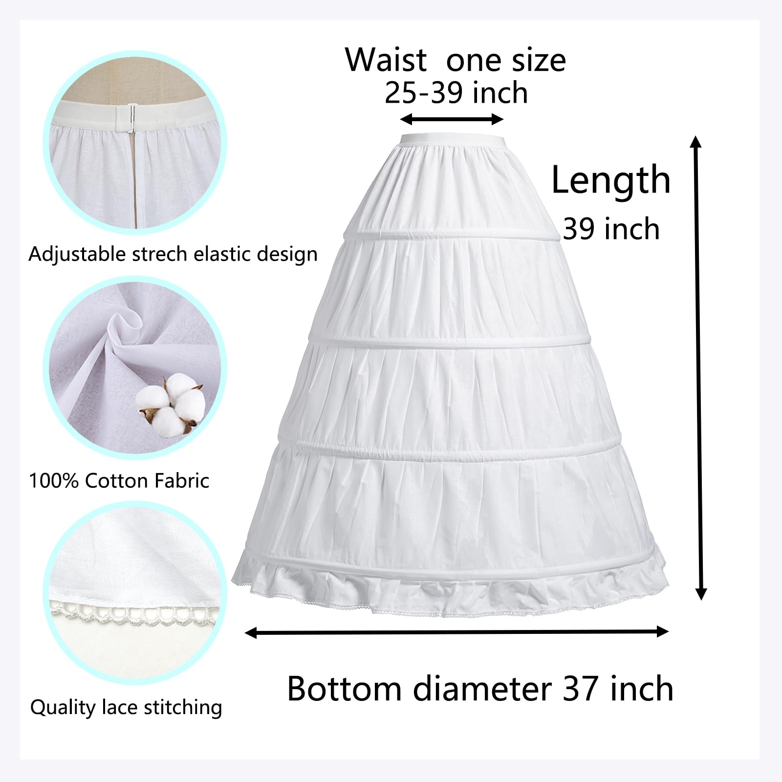 Gonna sottoveste in cotone per le donne sotto il vestito A-Line Crinoline abito da sposa abito da sposa abito da ballo